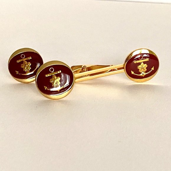 Vintage JMSDF Tie Clip Cuff Links Japanese Maritime Self Defense Force Navy Set